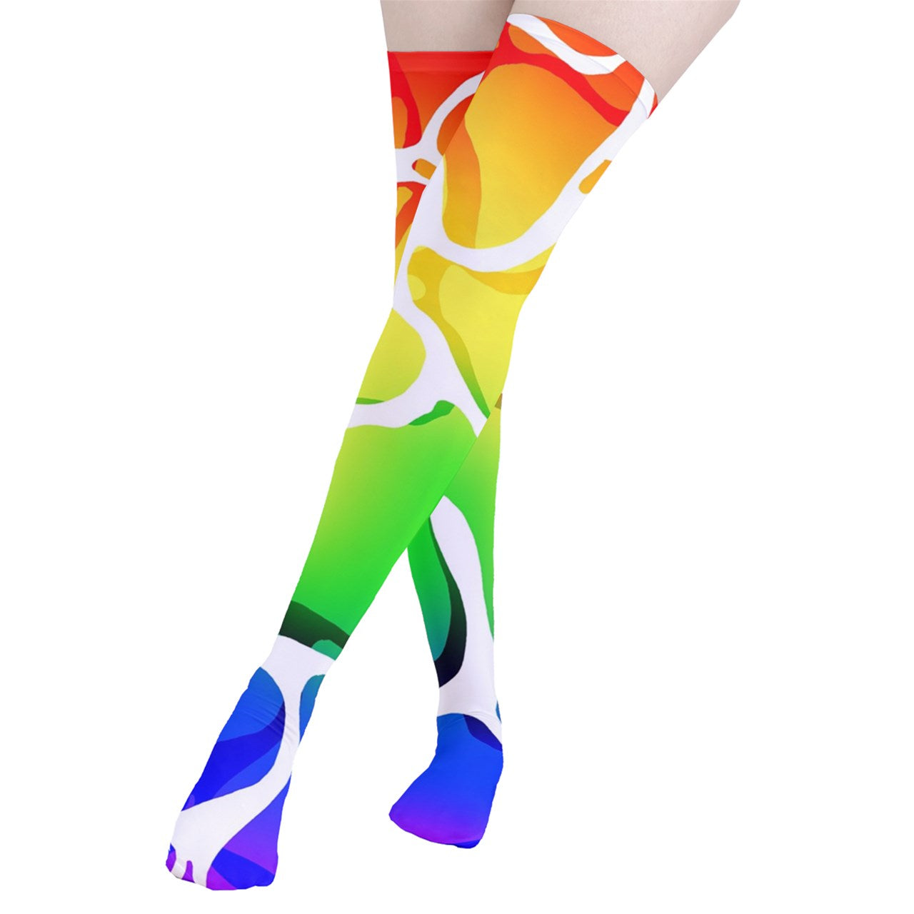 Rainbow Beach Wave Thigh High Socks