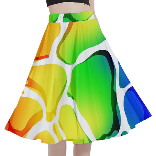 Rainbow Beach Waves A-Line Skirt with Pockets