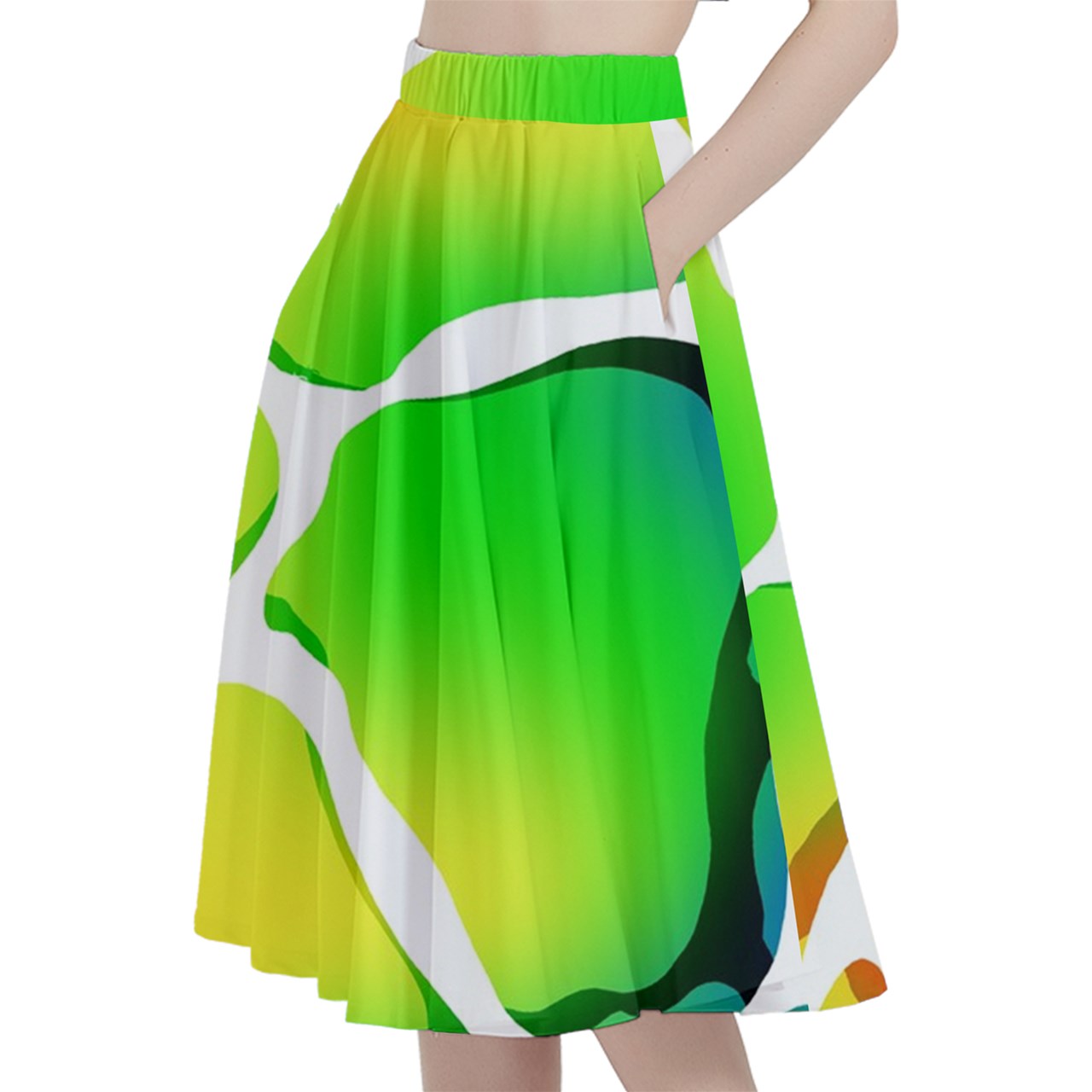 Rainbow Beach Waves A-Line Skirt with Pockets