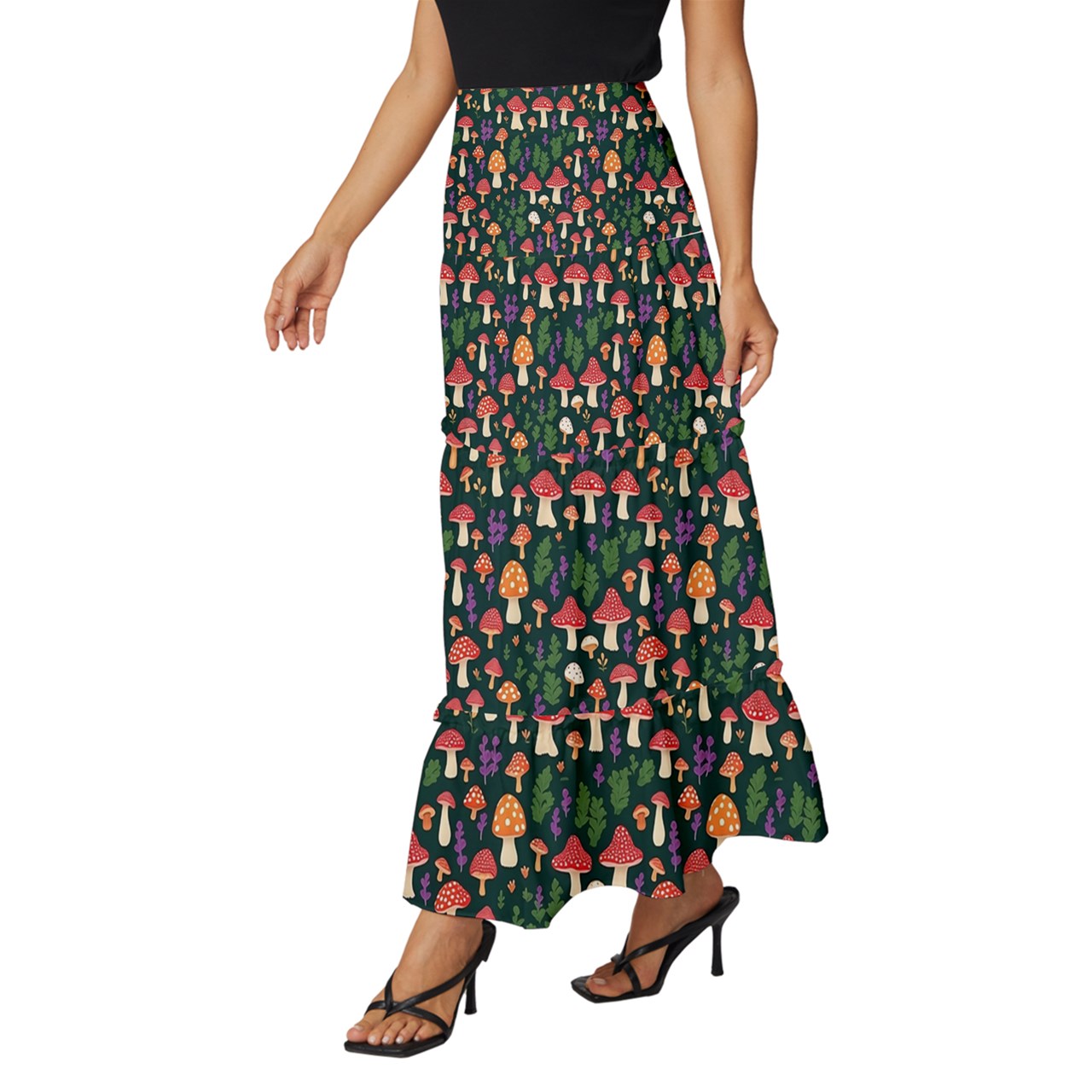 Mushie Madness Tiered Ruffle Maxi Skirt