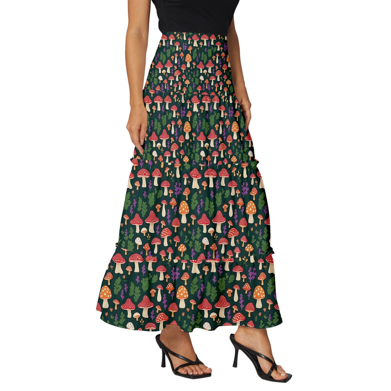 Mushie Madness Tiered Ruffle Maxi Skirt